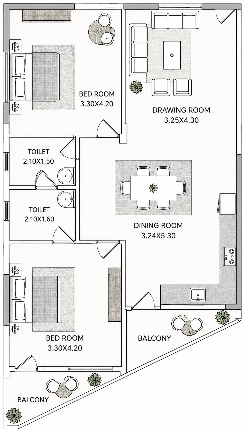2 BHK Layout Plan