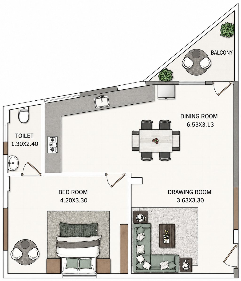 1 BHK Layout Plan
